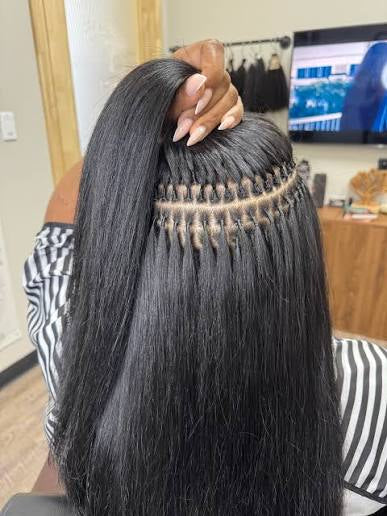 BRAZILIAN KNOTS Hair Extensions Installation start from £150 FULL PRICE for Half Head Installation and £200 for full head. £75 Deposit payment today. No glue, HAIR NOT INCLUDED.